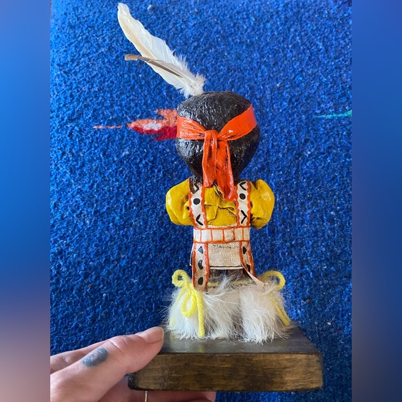 VTG 80’ Handcrafted Artisan Made Native Boy on Wooden Stand. Nancy Creates. OOAK - Picture 4 of 10